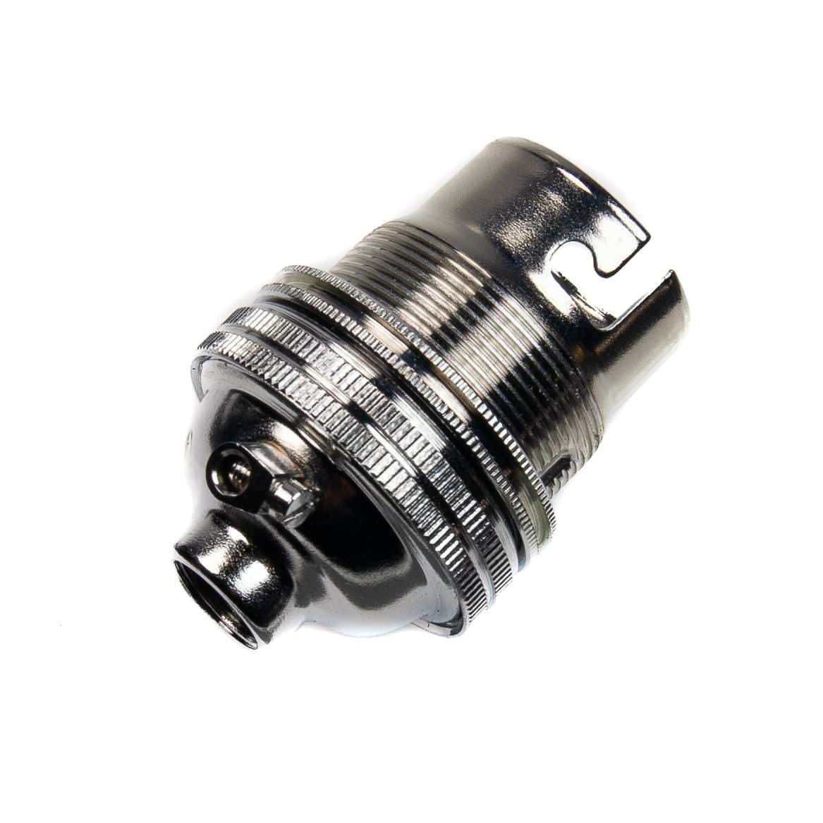 Chrome Lamp Holder Bayonet Cap (BC) (B22d) Fitting Bulb Holder 10mm Screw Thread Plain Lampholders Thunderfix 100608