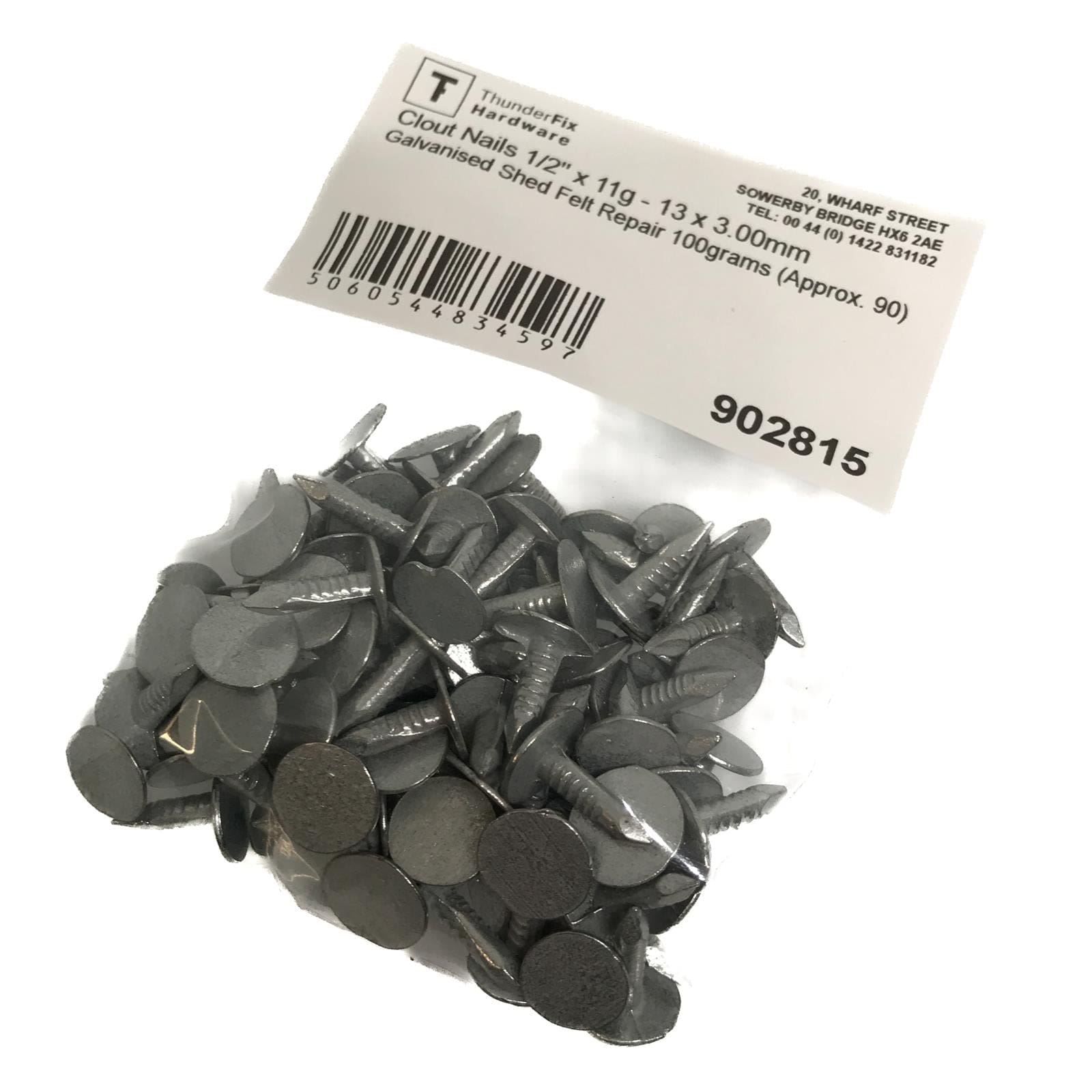 Clout Nails 1/2" x 11g - 13 x 3.00mm Galvanised Shed Felt Repair 100grams (Approx. 90) Service Item Thunderfix 902815