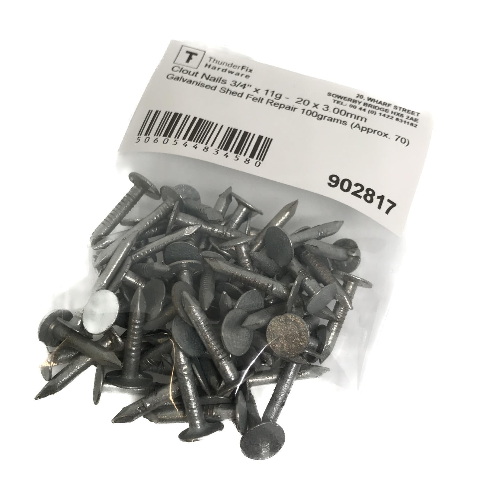 Clout Nails 3/4" x 11g - 20 x 3.00mm Galvanised Shed Felt Repair 100grams (Approx. 70) Service Item Thunderfix 902817