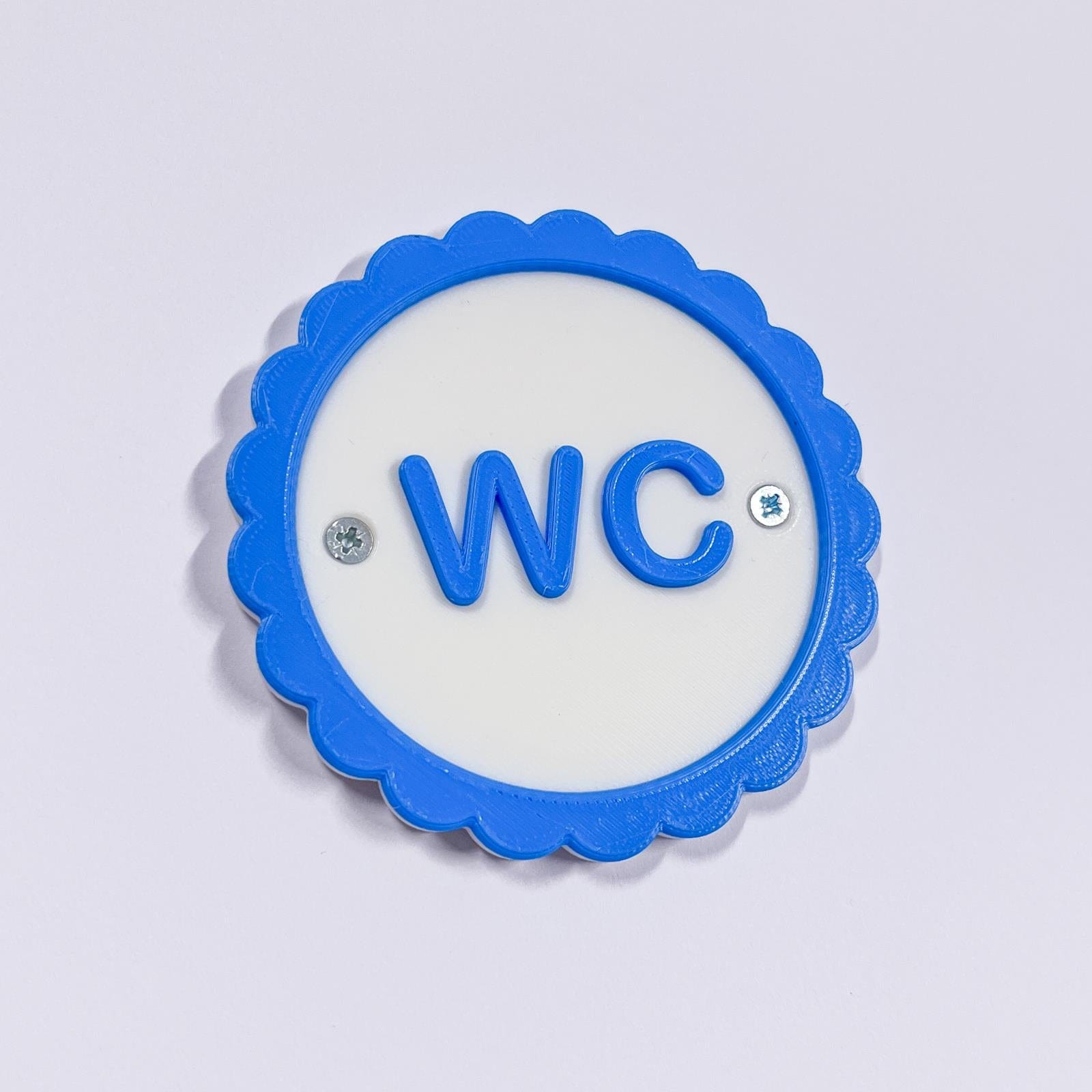 Round Petal Detail Blue and White WC Bathroom Door Sign with Fixings Service Item Thunderfix 903390