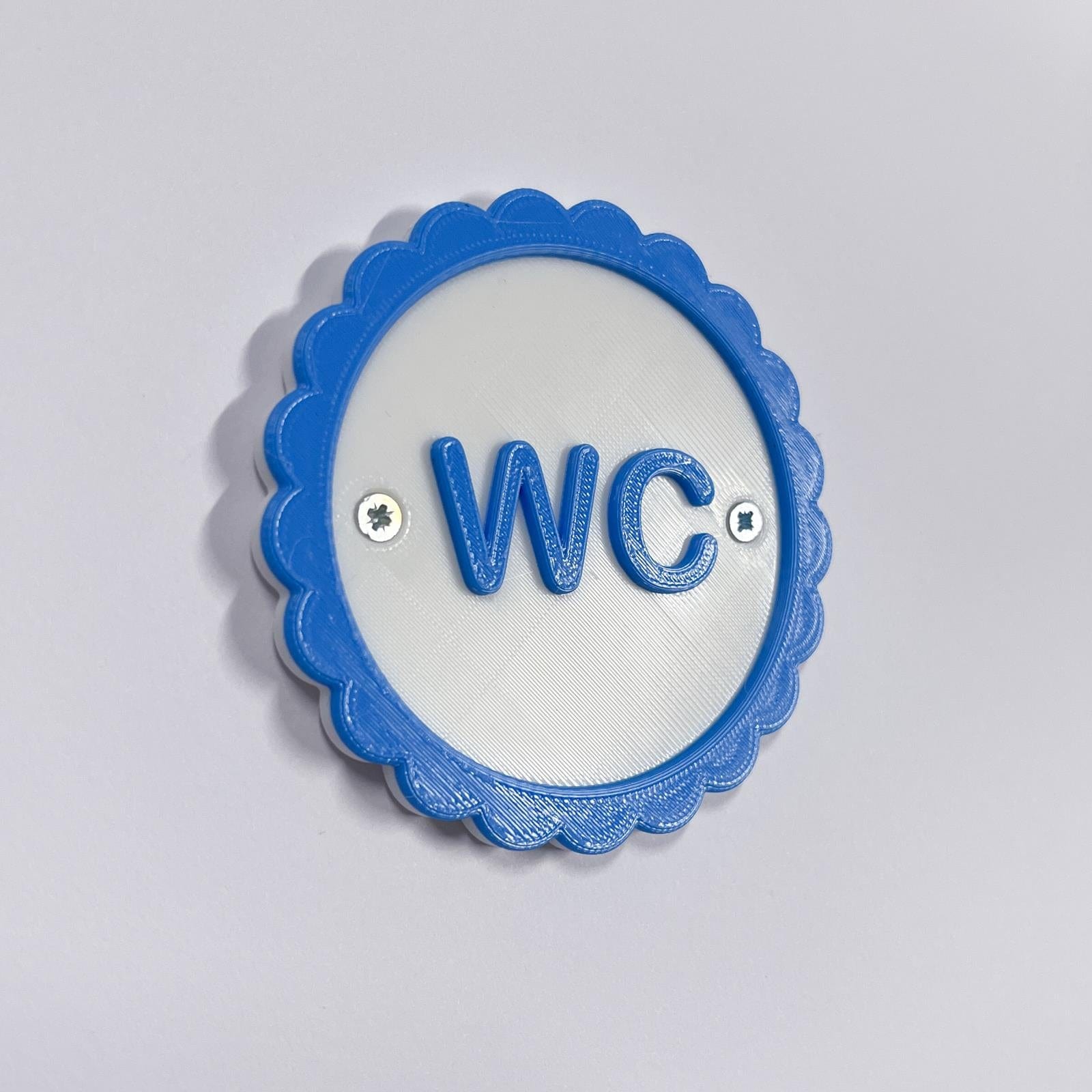 Round Petal Detail Blue and White WC Bathroom Door Sign with Fixings Service Item Thunderfix 903390