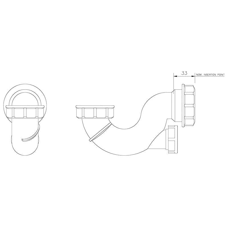 White Shallow Bath Trap with Eye 20mm Seal x 40mm (1 1/2") Waste Traps Floplast 100336