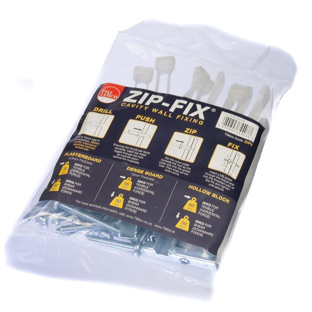 Zip-Fix Plasterboard Cavity Fixing (Pack of 10) Hollow Wall Fixings | Timco Cavity Spring Toggles Timco 900555