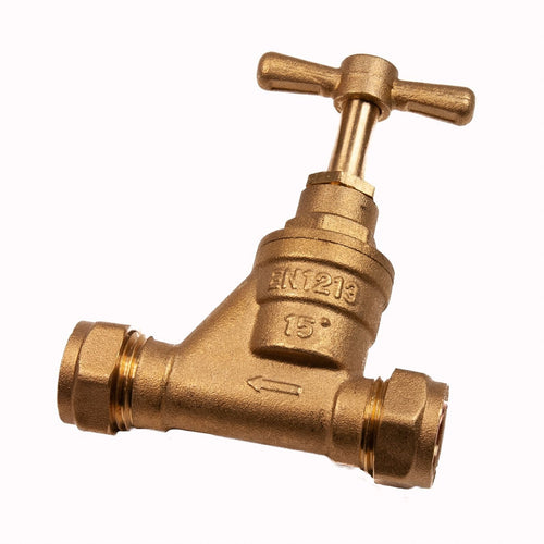 15mm Brass Stopcock Compression CxC Stop Tap EN1213