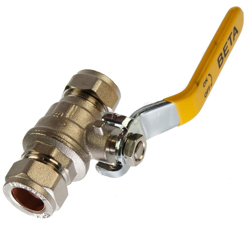 15mm Lever Ball Valve Yellow Handle Compression British Gas Approved