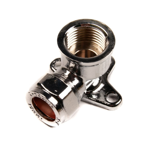 15mm x 1/2" BSP Wall Plate Elbow Compression Chrome on Brass