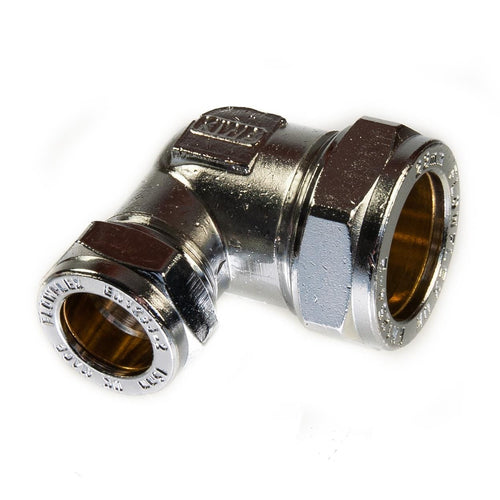 22mm x 15mm Compression Elbow 90 Degrees Bend Chrome Plumbing Fitting