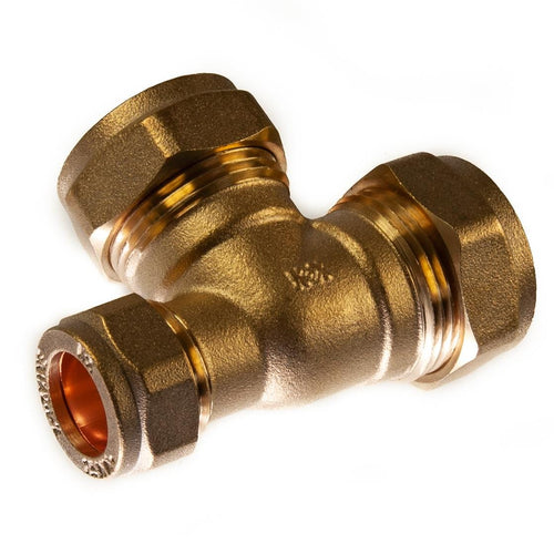 22mm x 15mm x 22mm Compression Tee Reducing End Brass