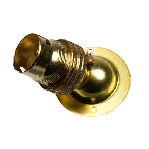 Angled Batten Lamp Holder Brass With Earth and Shade Ring Bayonet Cap (BC) (B22d)