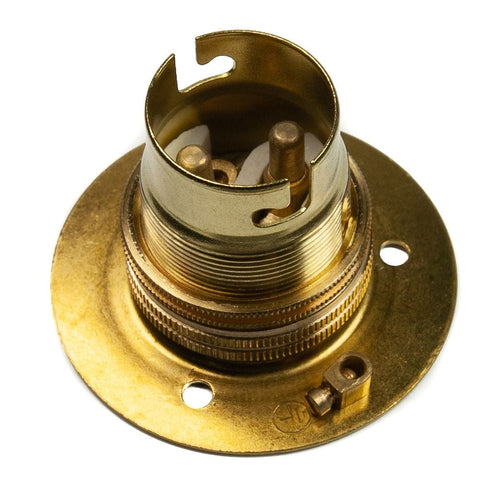 Batten Lamp Holder Brass With Earth and Shade Ring Bayonet Cap (BC) (B22d)
