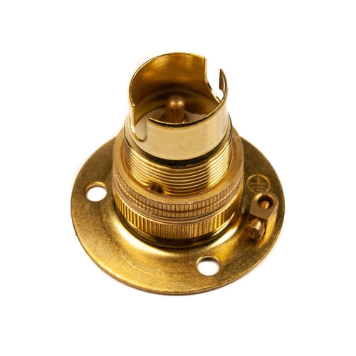 Batten Lamp Holder Brass With Earth and Shade Ring Small Bayonet Cap (SBC) (B15d)