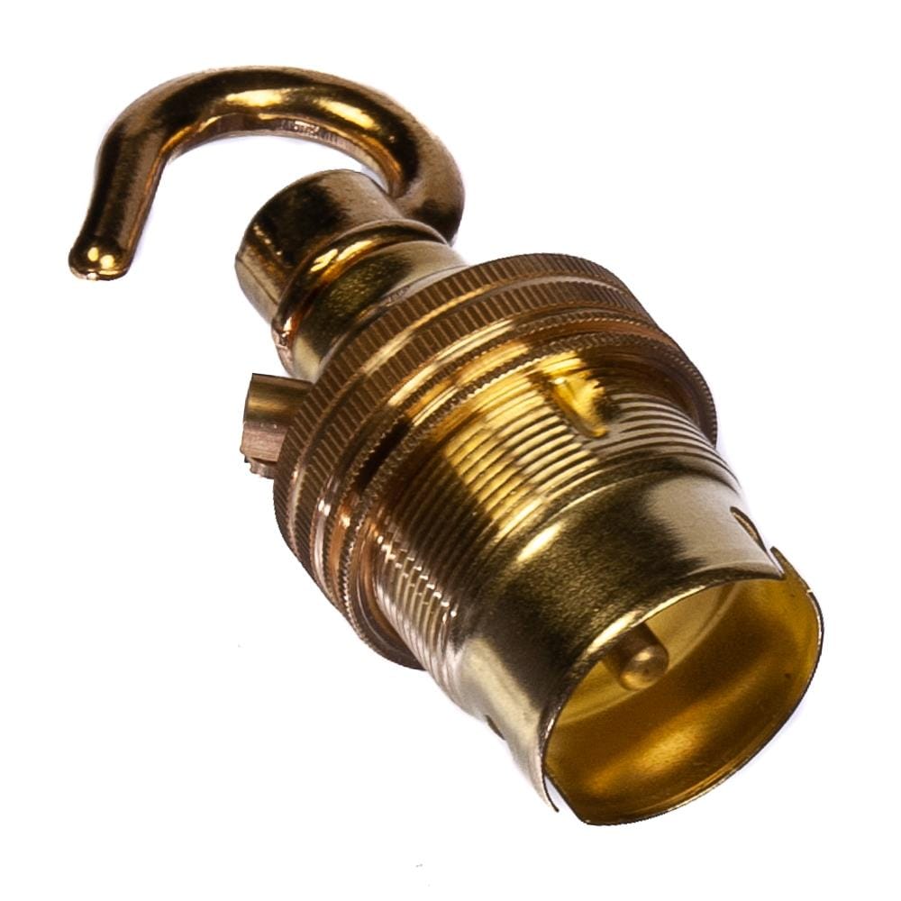 Brass Lamp Holder with Hook Bayonet Cap (BC) (B22d) Fitting Bulb Holder 1/2" Screw Thread Plain Lampholders Thunderfix 100717