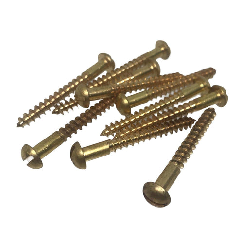 Brass Roundhead Slotted Wood Screws - 3.5mm x 30mm - 6 x 1 1/2" (Pack of 10)