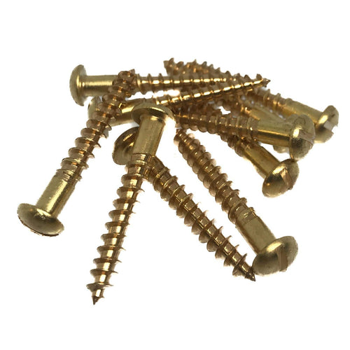 Brass Roundhead Slotted Wood Screws - 3.5mm x 30mm - 6 x 1 1/4" (Pack of 10)