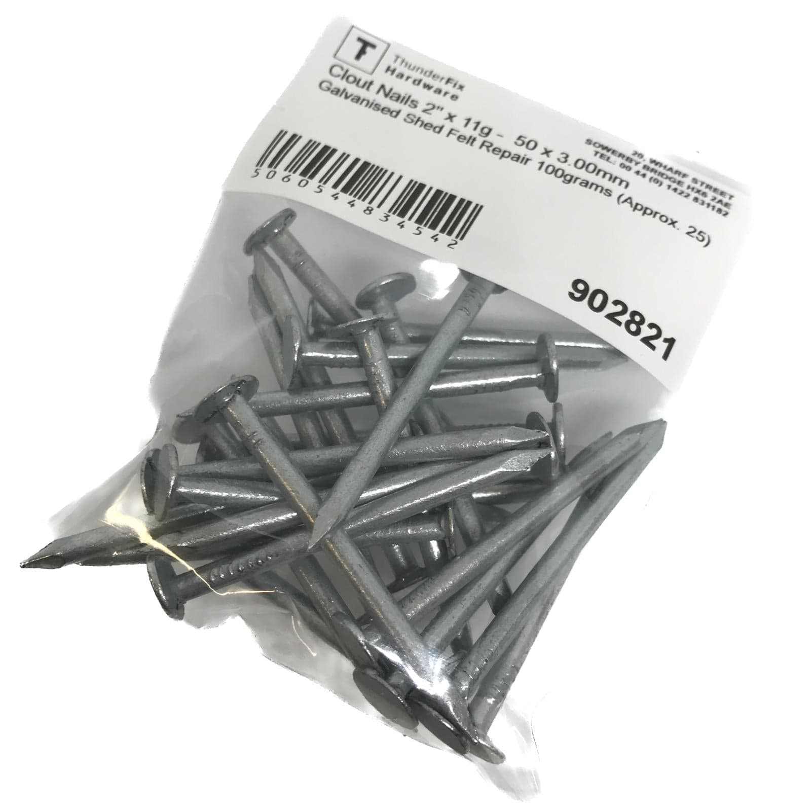 Clout Nails 2" x 11g -  50 x 3.00mm Galvanised Shed Felt Repair 100grams (Approx. 25) Service Item Thunderfix 902821
