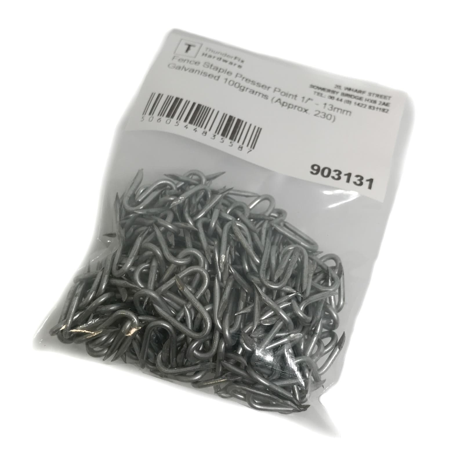 Fence Staple Presser Point 1/2" - 13mm Galvanised 100grams (Approx. 230) Service Item Thunderfix 903131