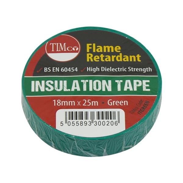 PVC Insulation Tape Green 25m x 18mm | Timco Insulation Tape Timco 900837