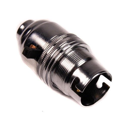 Switched Lamp Holder Chrome Bayonet Cap (BC) (B22d) 1/2" Screw Thread
