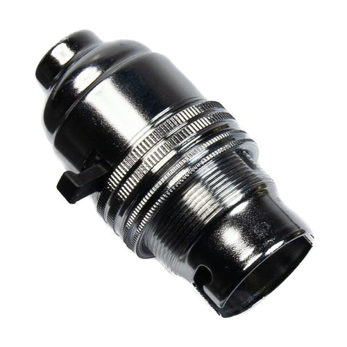 Switched Lamp Holder Chrome Bayonet Cap (BC) (B22d) 10mm Screw Thread