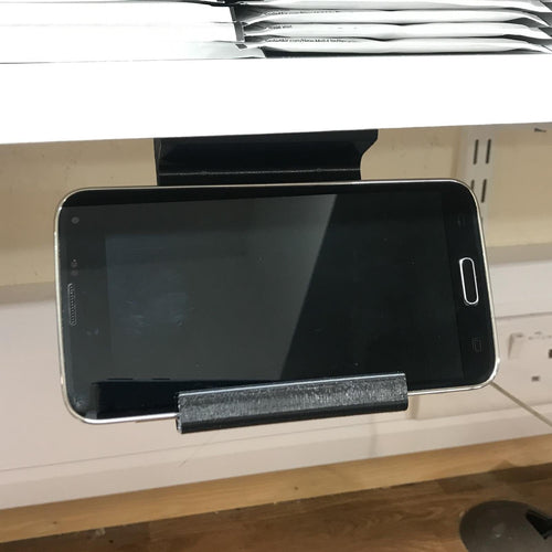 Under Shelf or Cabinet Mobile Phone Horizontal Phone Display in Black with Fixings