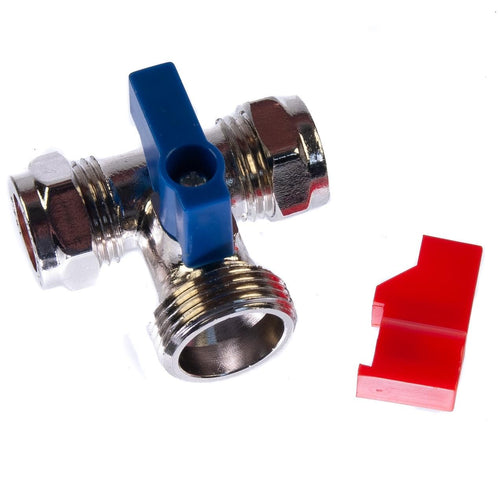 Washing Machine Valve Tee 15mm x 3/4" BSP Chrome