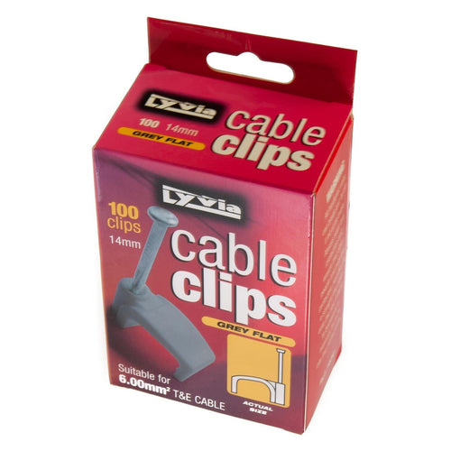 14mm Grey Flat Cable Clips Box 100 FOR 6.00mm T&E Cable | Dencon