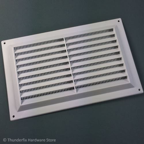 Air Louvre Ventilation Grille 9" x 6" White Plastic with Flyscreen