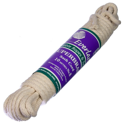 Braided Cotton Sash Window Cord Airer Pully Cord 10 Metres No 8 (6.5mm)