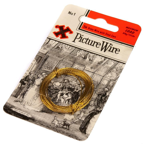 Brass Picture Wire No. 1 | 3 Metres Strong Steel Core for Picture Hanging | X