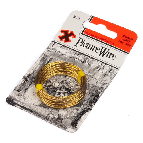 Brass Picture Wire No. 3 | 3 Metres Strong Steel Core for Picture Hanging | X