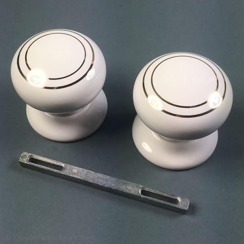 Ceramic Door Knobs Handles White Glaze with Gold Rings