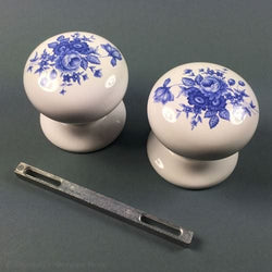 Ceramic Door Knobs Handles White with Blue Flower Design - Thunderfix Hardware