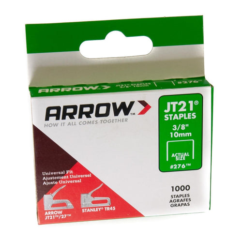JT21 / T27 Staples 10mm - 3/8in Depth (Pack of 1000) | Arrow