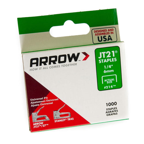 JT21 / T27 Staples 6mm - 1/4in Depth (Pack of 1000) | Arrow