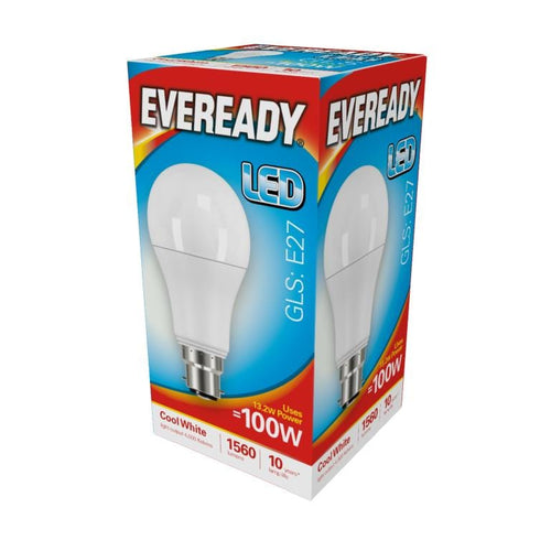 LED 14w GLS Cool White 4000k B22 BC Bayonet Cap Lightbulb 100w Equivalent | Eveready
