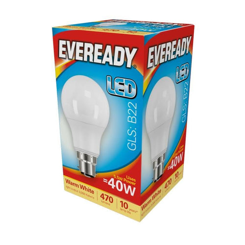 LED 5.6w GLS Warm White 3000k B22 BC Bayonet Cap Lightbulb 40w Equivalent | Eveready