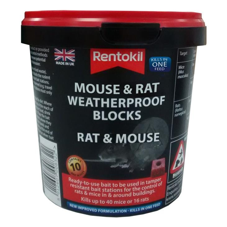 Rat Poison Rentokil Mouse & Rat Weatherproof Blocks (Pack of 10) PSMR42 | Rentokil ...