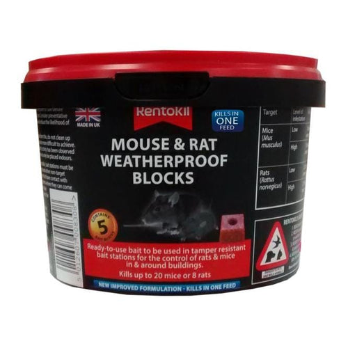 Mouse & Rat Weatherproof Blocks (Pack of 5) PSMR41 | Rentokil