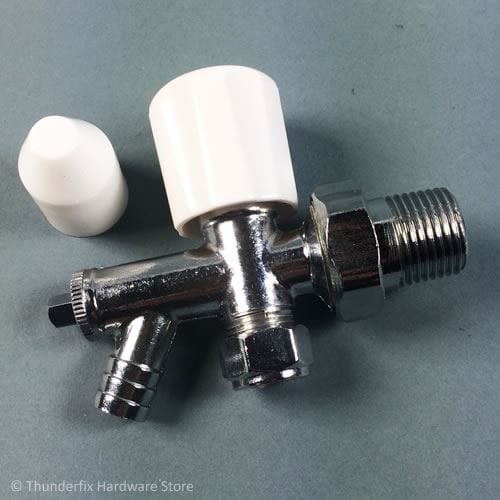 Optima Radiator Valve Angled 10mm Chrome Plated With Draw Off Drain
