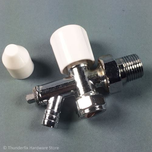 Optima Radiator Valve Angled 15mm Chrome Plated With Draw Off Drain