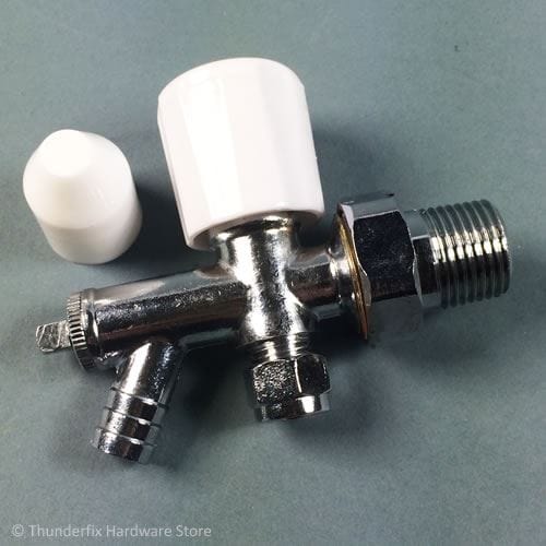 Optima Radiator Valve Angled 8mm Chrome Plated With Draw Off Drain