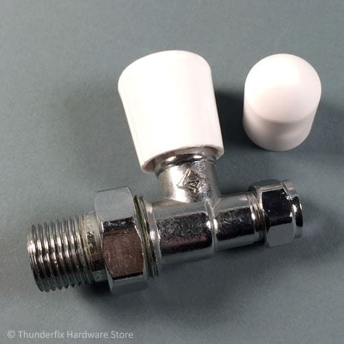 Optima Radiator Valve Straight 10mm Chrome Plated Wheelhead and Lockshield Tops