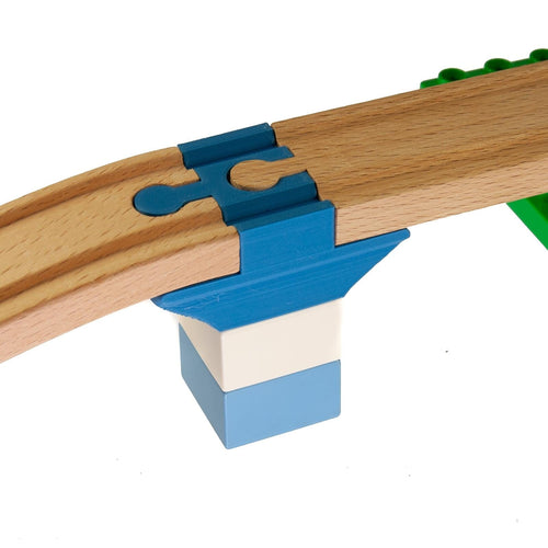 Wooden train track adapter compatible with Duplo and Brio fits onto 2 x 2 Brick